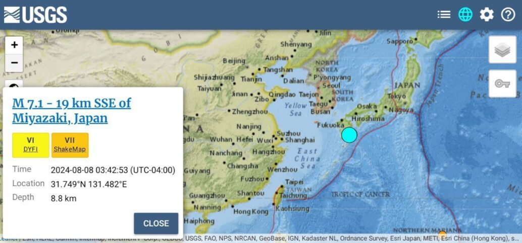 A informação foi divulgada pela Agência Meteorológica do Japão (JMA). 